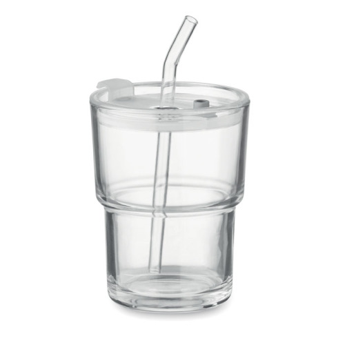 Szklany kubek ze słomką 400ml Przezroczysty MO2502-22 