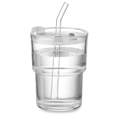 Szklany kubek ze słomką 400ml Przezroczysty MO2502-22 (2)