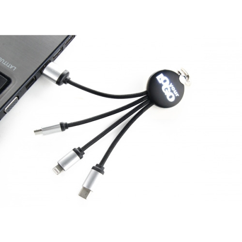 Kabel do ładowania 3w1 z podświetlanym logo Czarny EG041903 