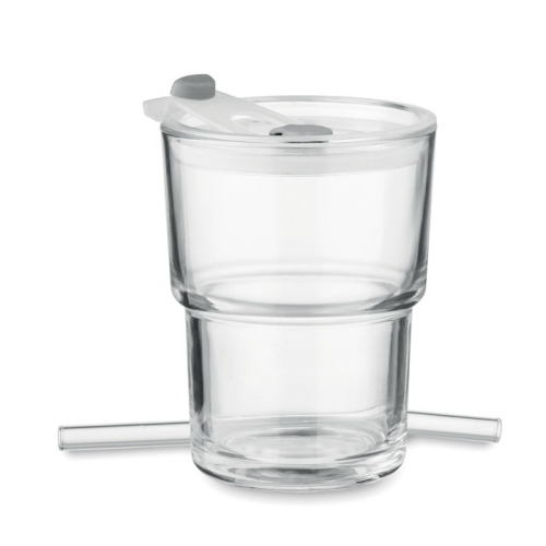 Szklany kubek ze słomką 400ml Przezroczysty MO2502-22 (1)